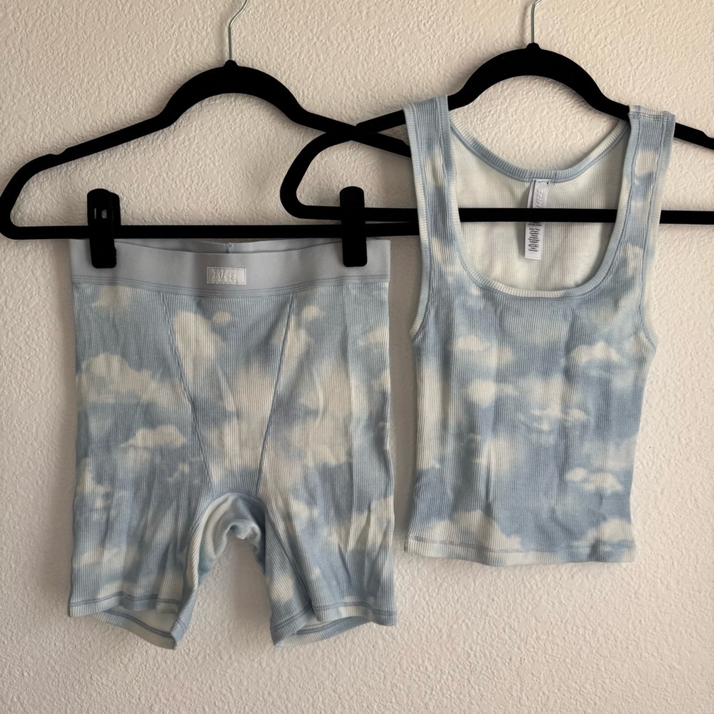 SKIMS Cotton Rib Tank + Boxers Set – Blue Quartz Cloud – XS NWOB